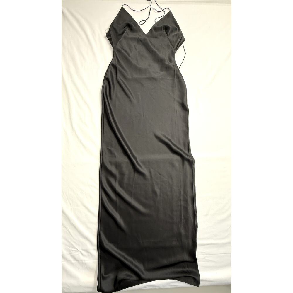 Mimii London Black satin halter maxi dress Sz XS back straps - Picture 3 of 10